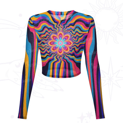 Purplehecate Psychedelic Bloom Mesh Long Sleeve Crop Top