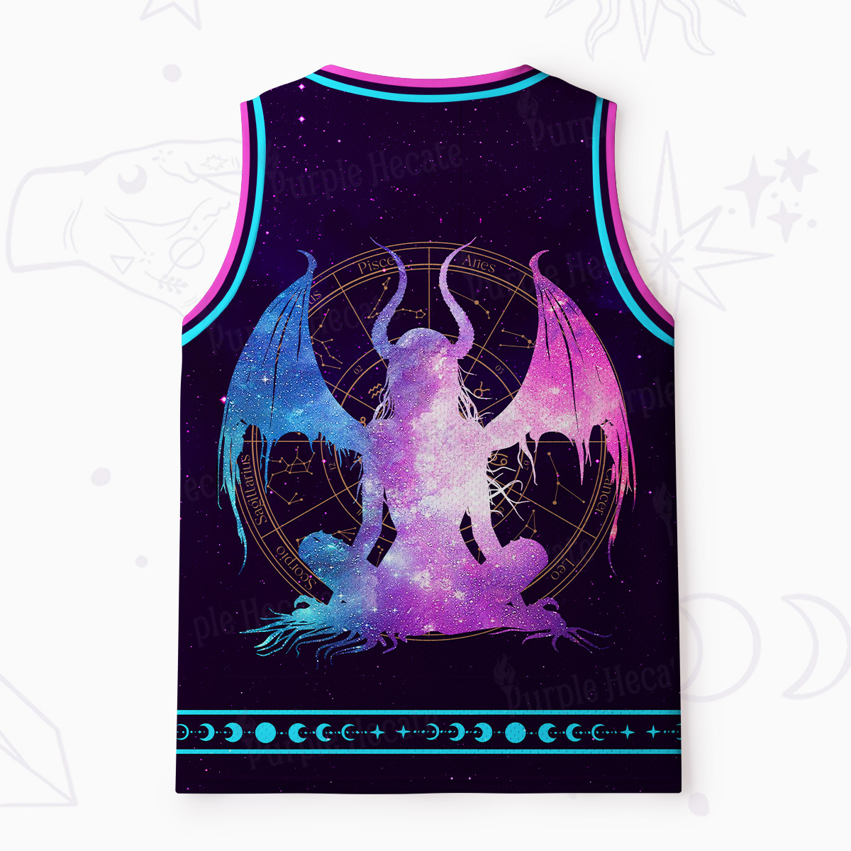 Purplehecate Pastel Goth Horned Demon Zodiac Mesh Jersey Tank Top