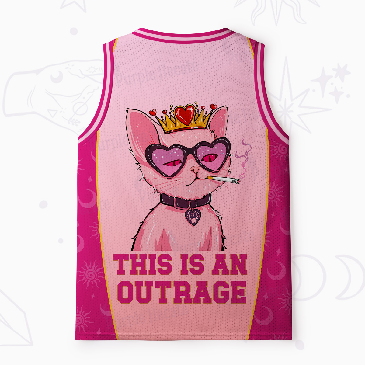 Purplehecate Bad Attitude Pink Cat Smoking Queen Mesh Jersey Tank Top