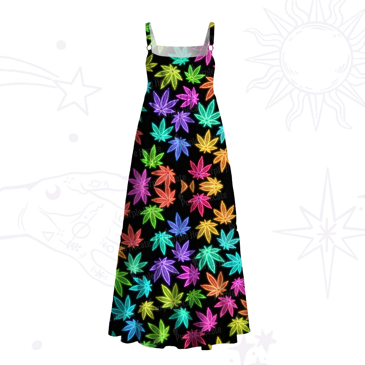 Purplehecate Trippy Weed Wide Straps Maxi Dress