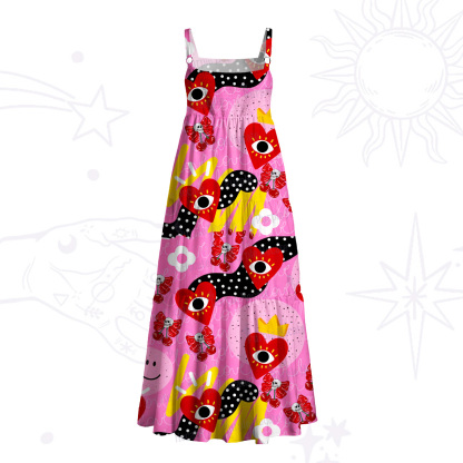 Purplehecate Evil Eye Heart Wide Straps Maxi Dress