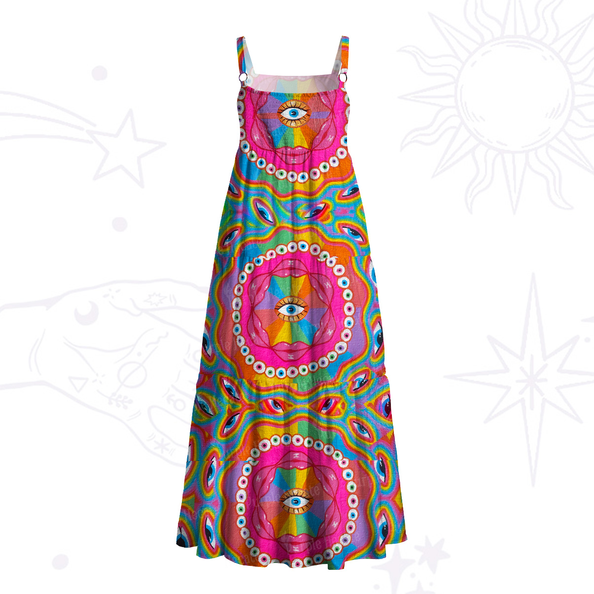 Purplehecate Chromatic Dreamwave Eye Wide Straps Maxi Dress