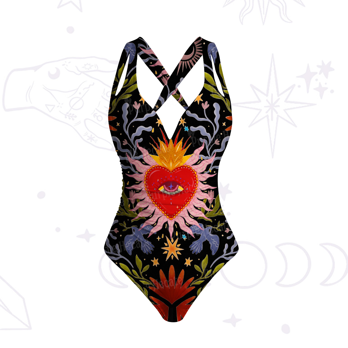 Purplehecate Sacred Flame Heart One-Piece Swimsuit