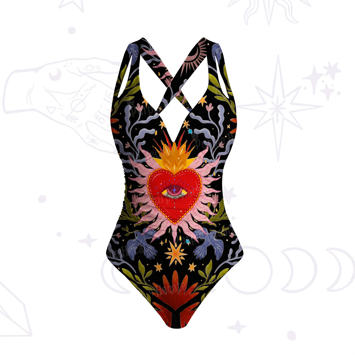 Purplehecate Sacred Flame Heart One-Piece Swimsuit