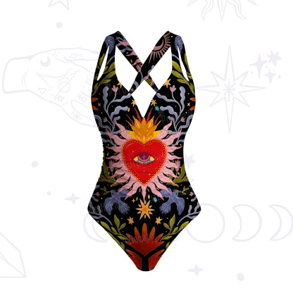 Purplehecate Sacred Flame Heart One-Piece Swimsuit