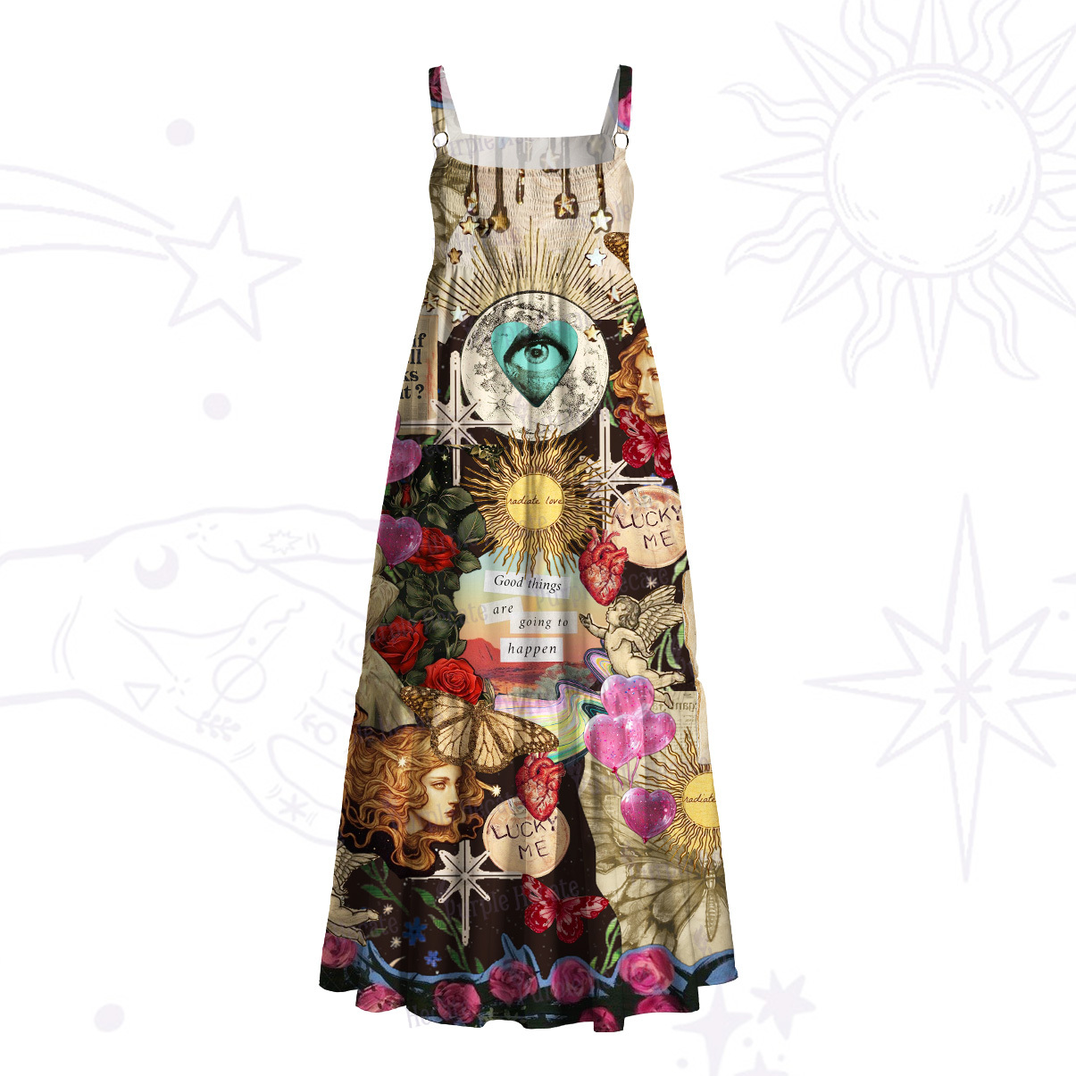 Purplehecate Lucky Me Sacred Heart Eye Wide Straps Maxi Dress