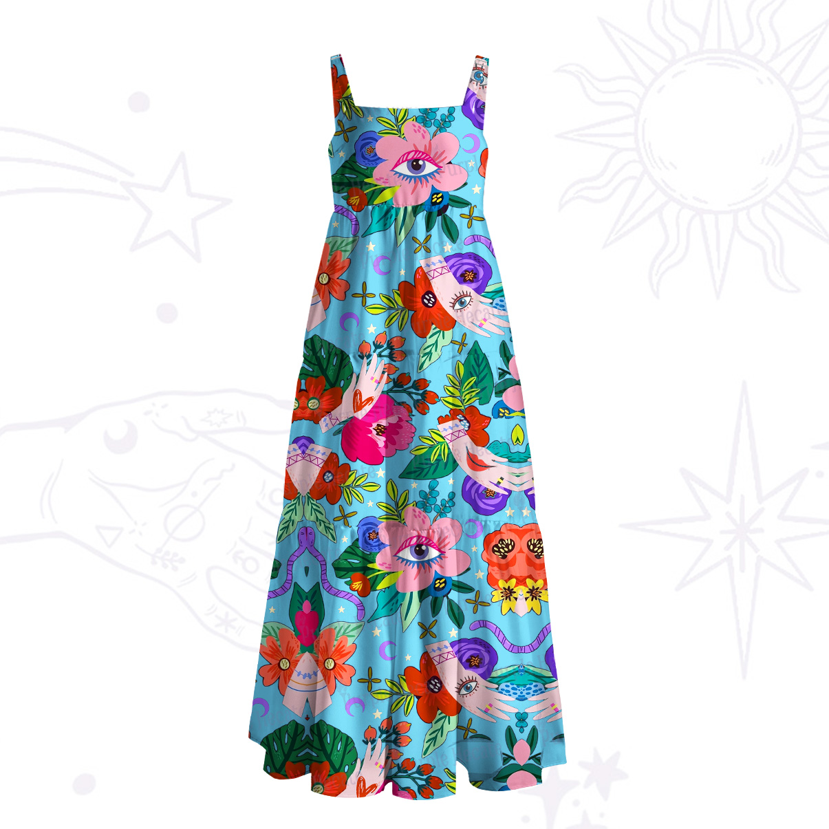 Purplehecate Eye of the Blossom Wide Straps Maxi Dress