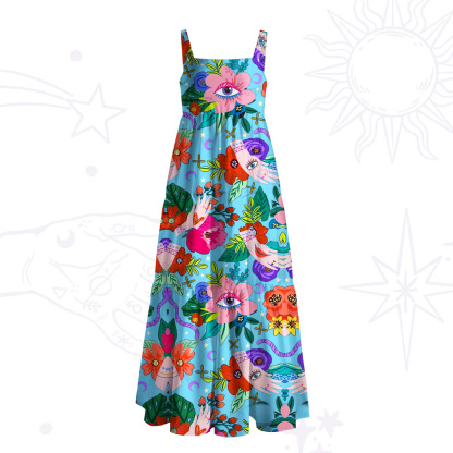 Purplehecate Eye of the Blossom Wide Straps Maxi Dress