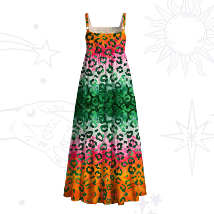 Purplehecate Rainbow Ombre Leopard Wide Straps Maxi Dress