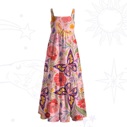 Purplehecate Enchanted Garden of Butterflies Wide Straps Maxi Dress