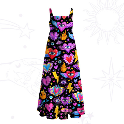 Purplehecate Mystic Heart Eye Wings Wide Straps Maxi Dress