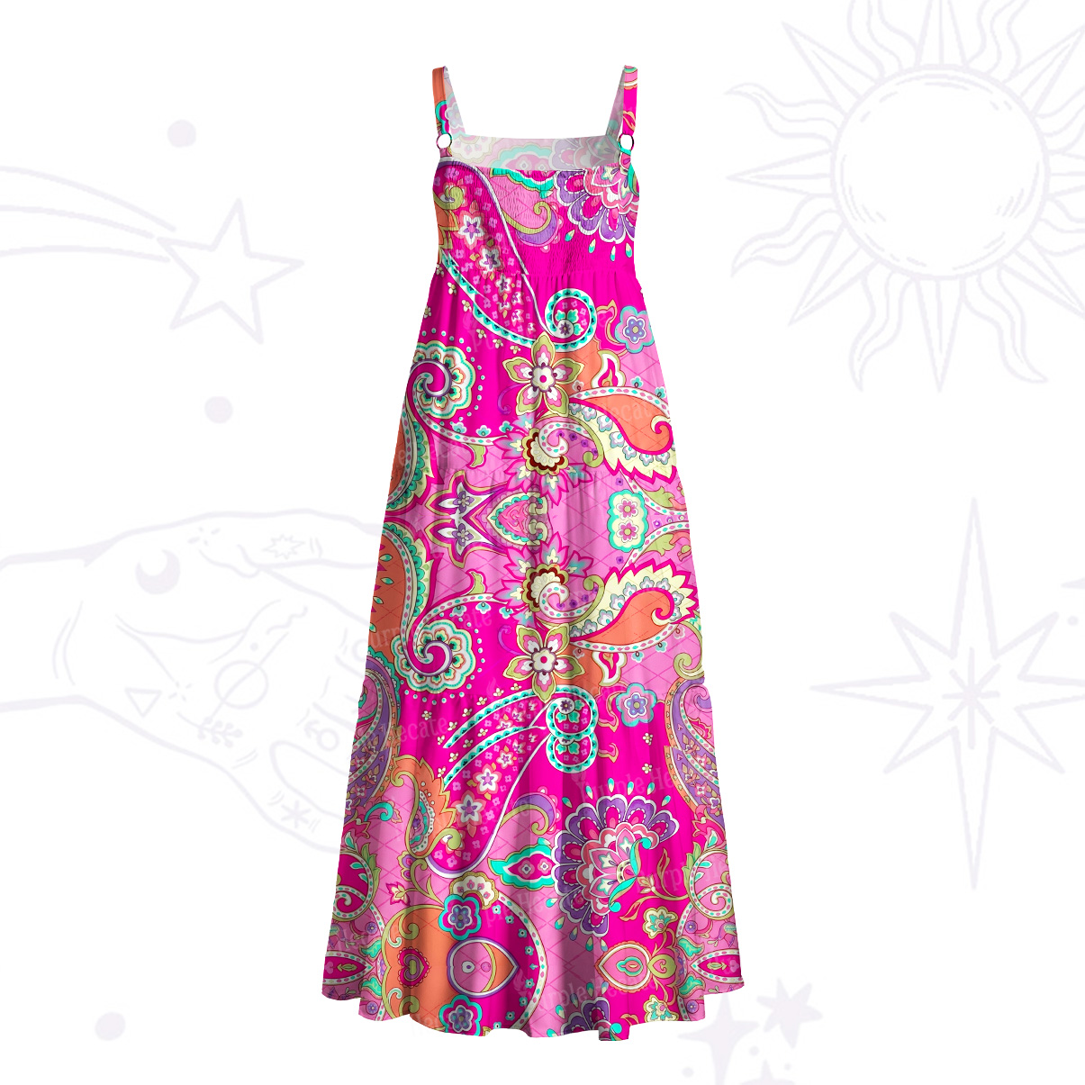 Purplehecate Shadow of the Datura Wide Straps Maxi Dress