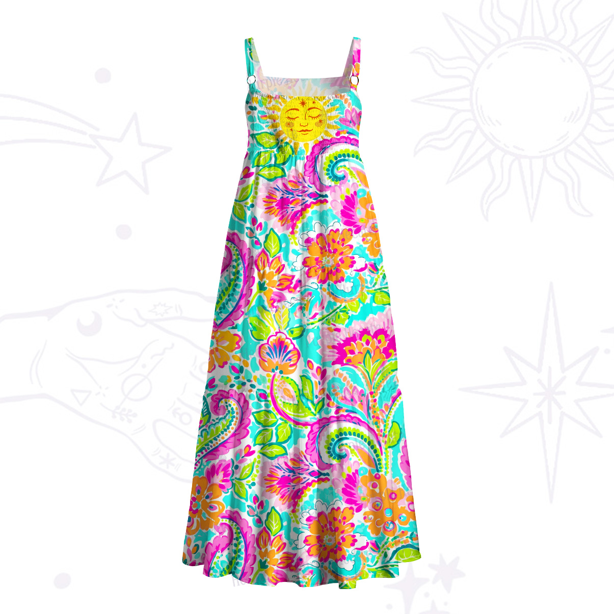 Purplehecate Sun Bloom Fiesta Wide Straps Maxi Dress
