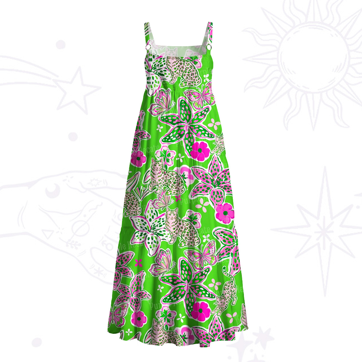 Purplehecate Mystic Wild Bloom Jungle Wide Straps Maxi Dress