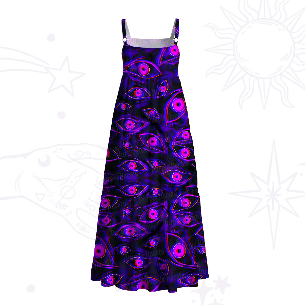 Purplehecate Psychedelic Eyes Wide Straps Maxi Dress