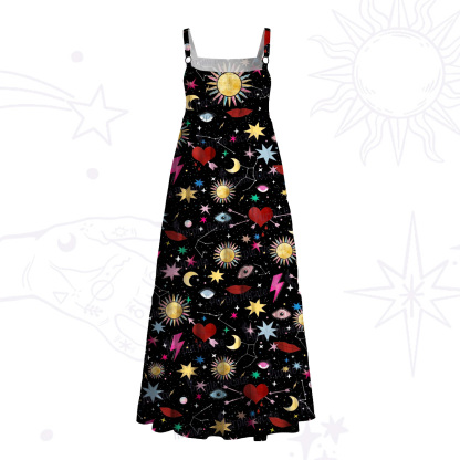 Purplehecate Celestial Night of Stars  & Hearts Wide Straps Maxi Dress