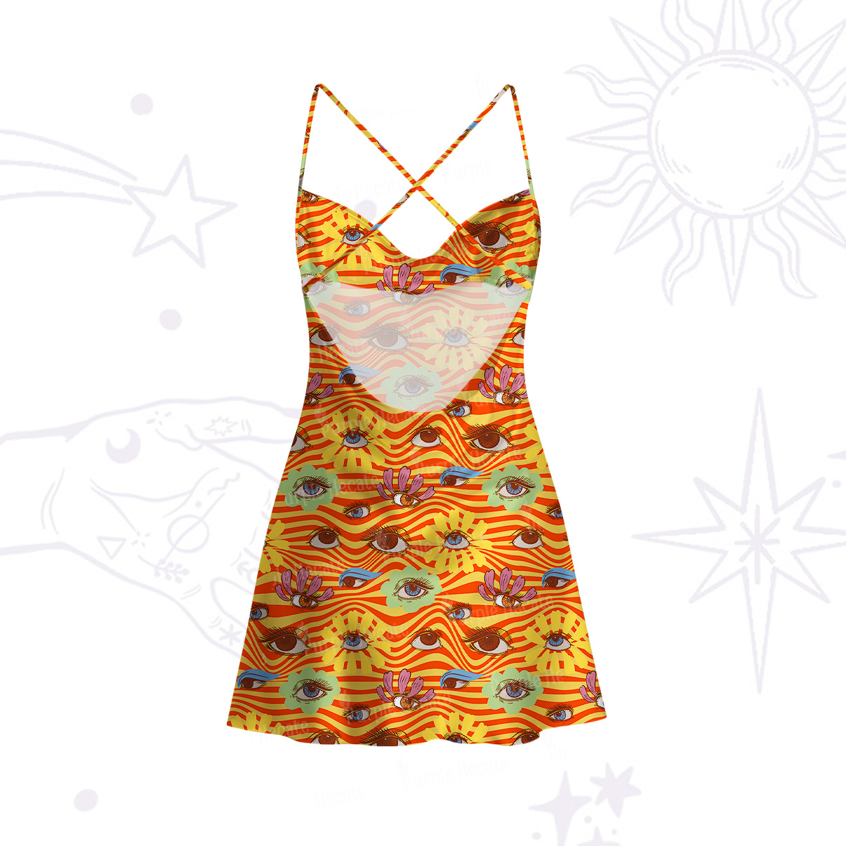 Purplehecate Flower Vision Satin Cross Back Mini Dress