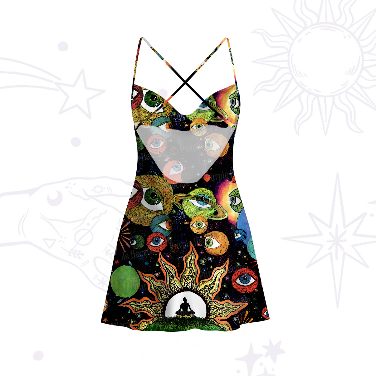 Purplehecate Inner Vision Satin Cross Back Mini Dress