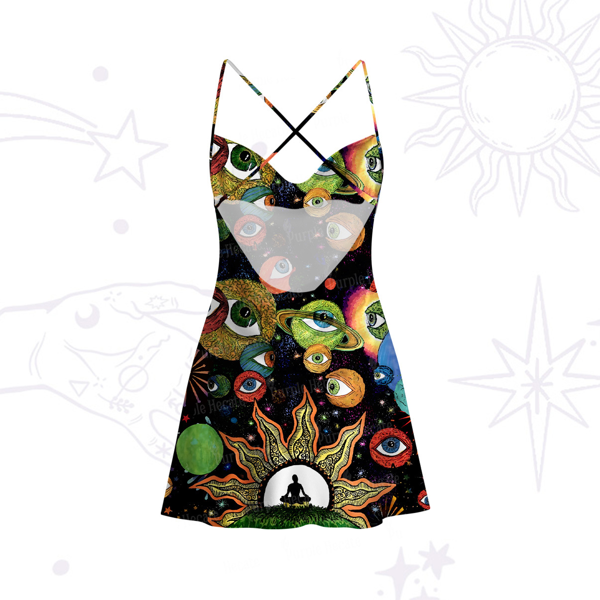 Purplehecate Inner Vision Satin Cross Back Mini Dress