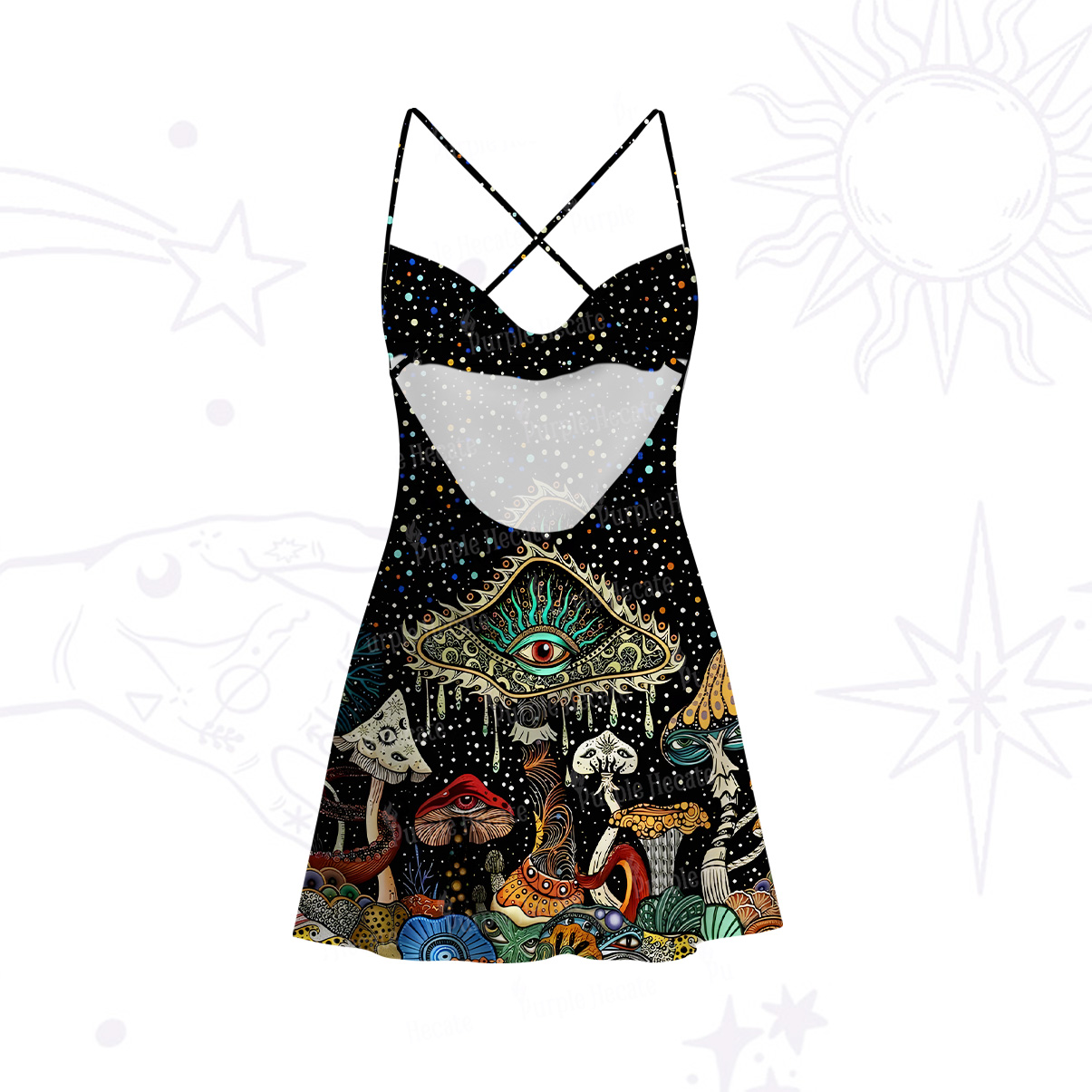 Purplehecate The Eyes of Nature Satin Cross Back Mini Dress