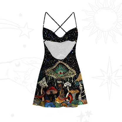 Purplehecate The Eyes of Nature Satin Cross Back Mini Dress