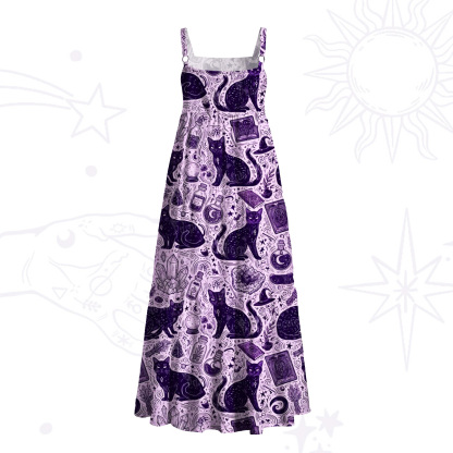 Purplehecate Midnight Black Cat Witch Potion Wide Straps Maxi Dress