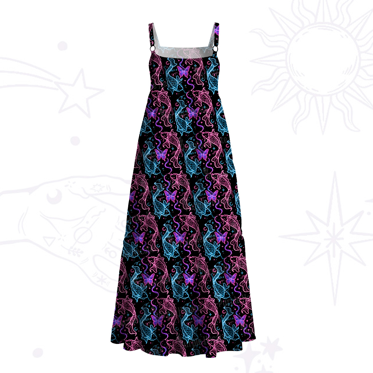 Purplehecate Neon Zodiac Pisces Wide Straps Maxi Dress