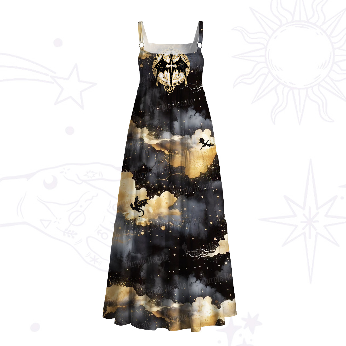 Purplehecate Celestial Dragon Night Wide Straps Maxi Dress