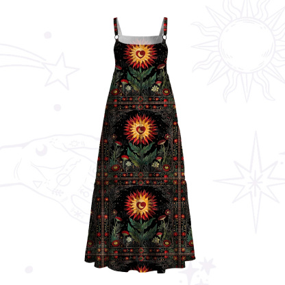 Purplehecate Heartfire Sunflower Bloom Wide Straps Maxi Dress