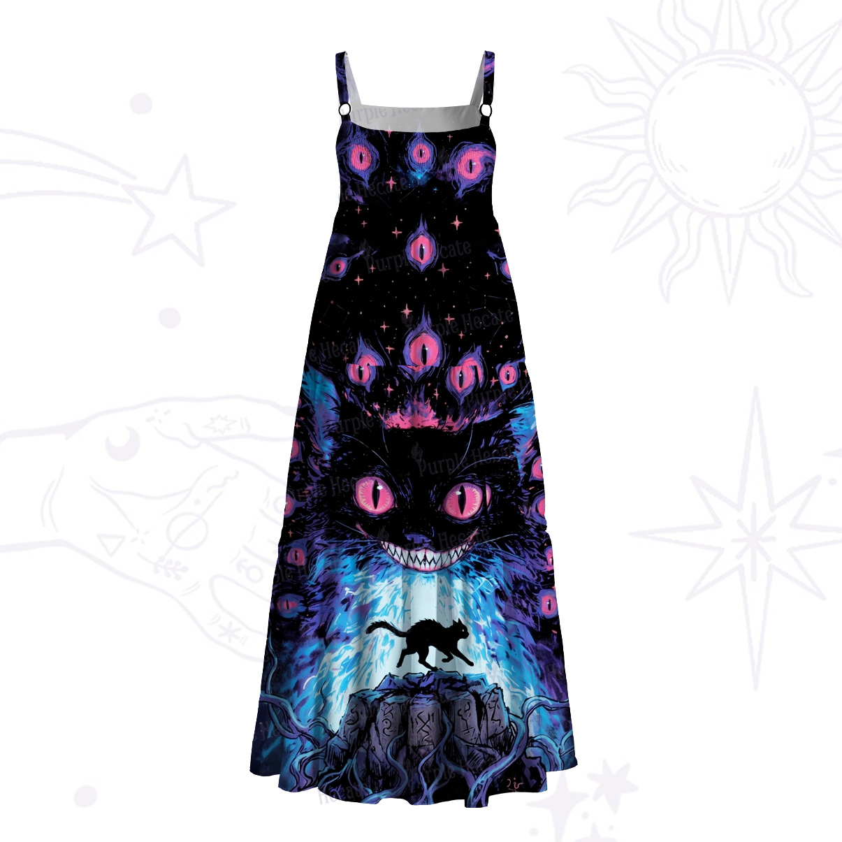 Purplehecate Dream Devouring Cat Eye Wide Straps Maxi Dress