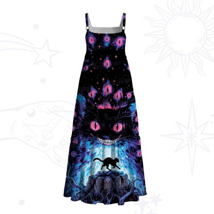 Purplehecate Dream Devouring Cat Eye Wide Straps Maxi Dress