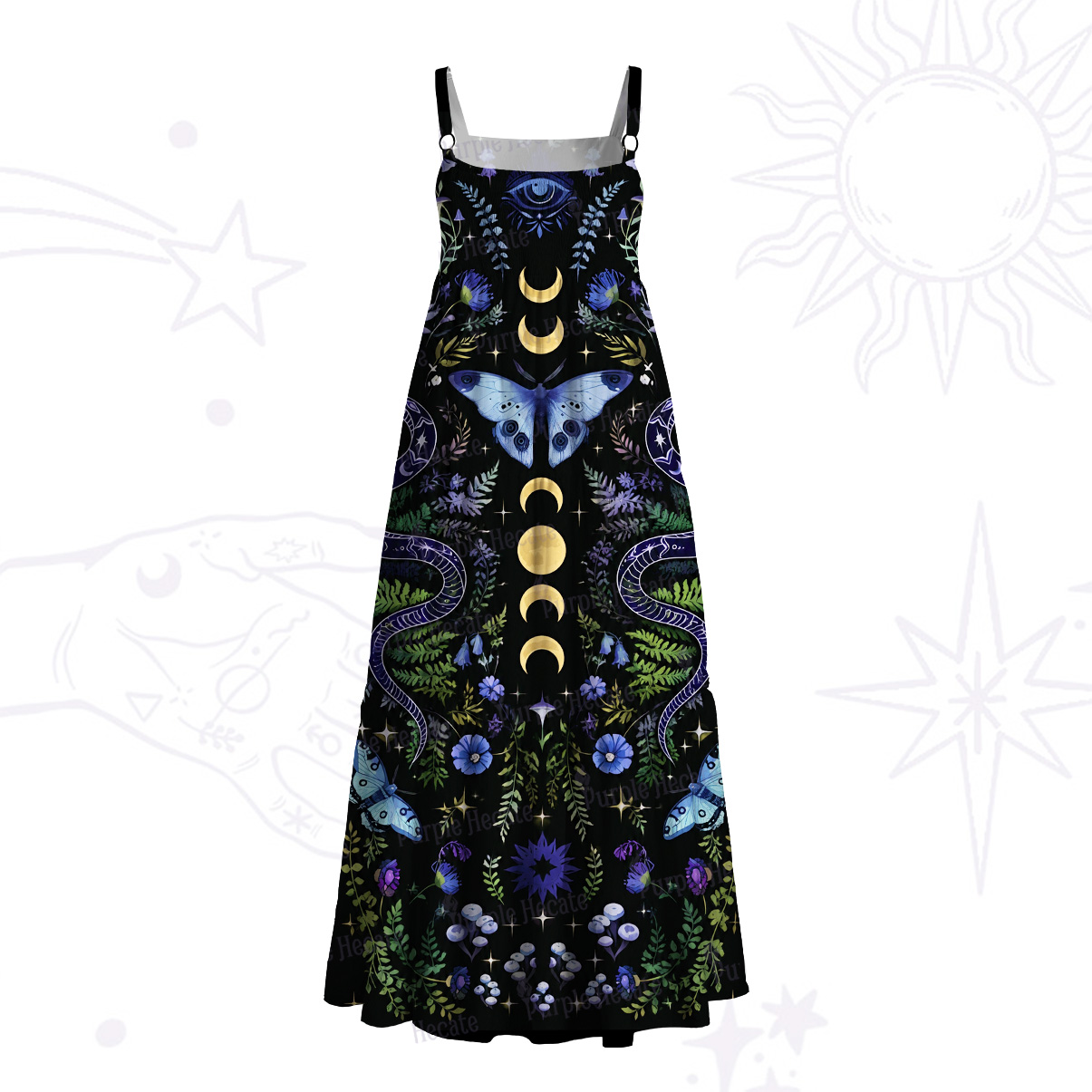 Purplehecate Moon Moth Witchery Wide Straps Maxi Dress