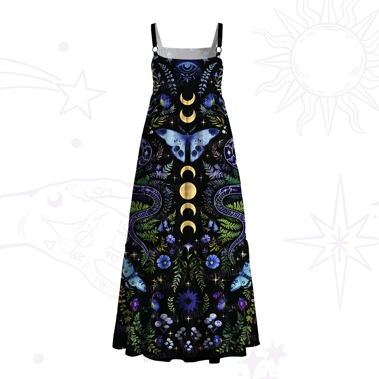 Purplehecate Moon Moth Witchery Wide Straps Maxi Dress