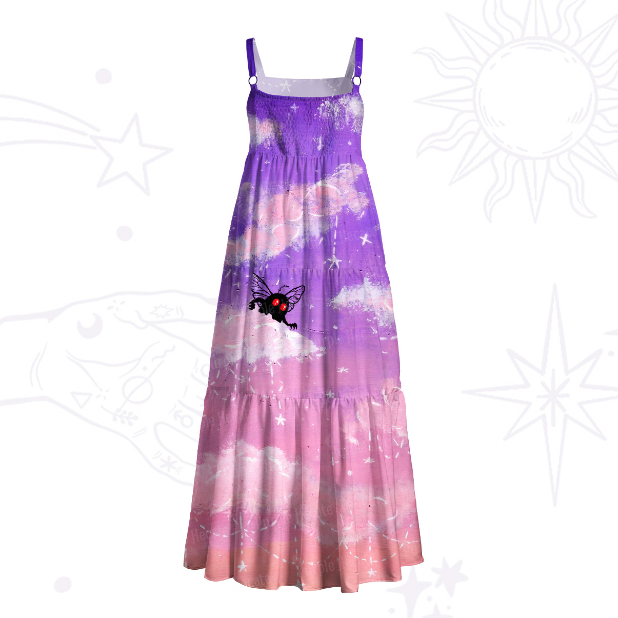 Purplehecate Celestial Dream Mothman Wide Straps Maxi Dress