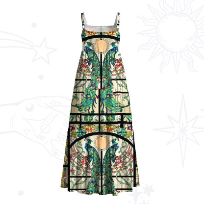 Purplehecate Mystic Peacock Stained Glass Wide Straps Maxi Dress