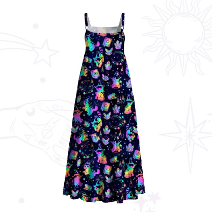 Purplehecate Neon Moon Magic Cat Wide Straps Maxi Dress