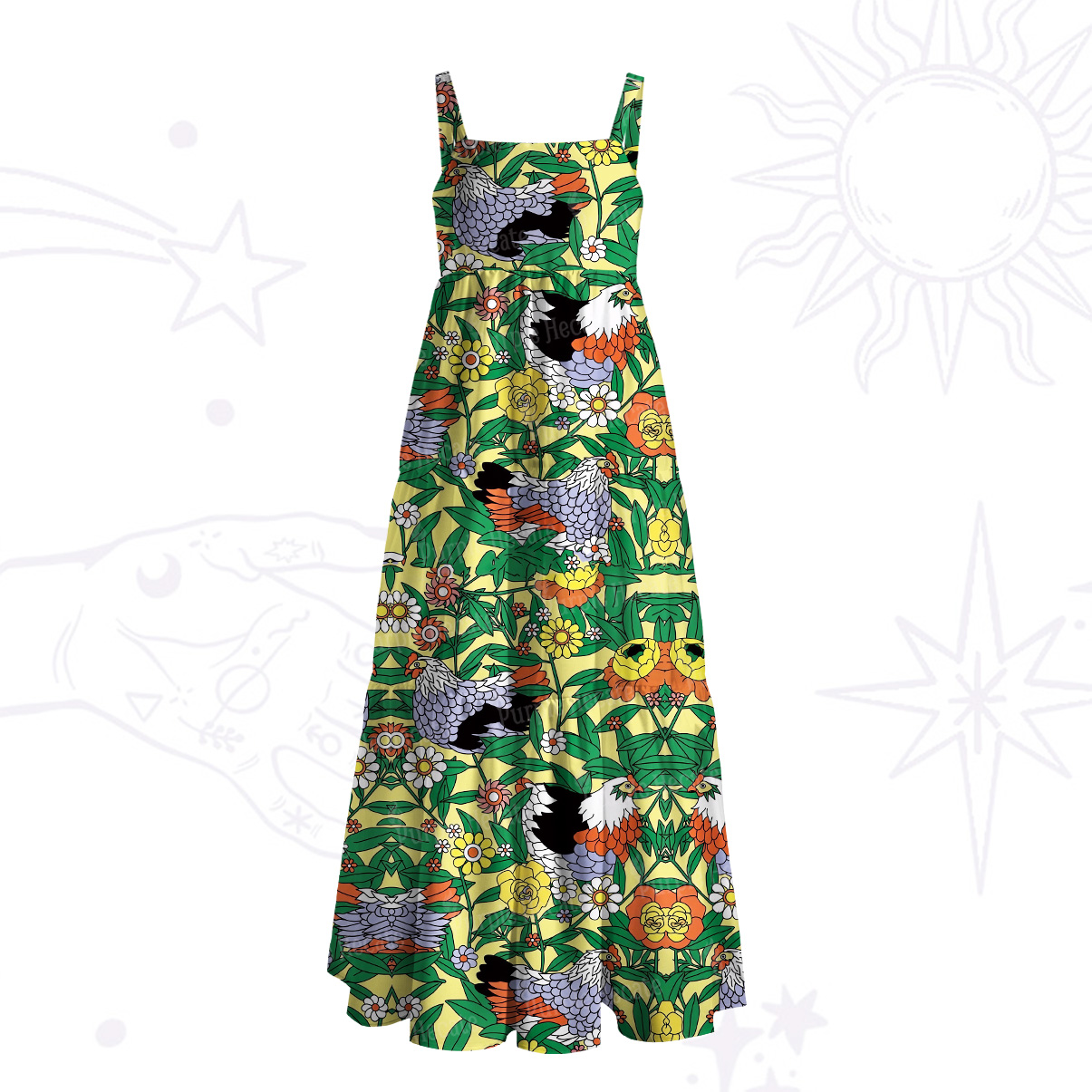 Purplehecate Daisy Hen Garden Wide Straps Maxi Dress