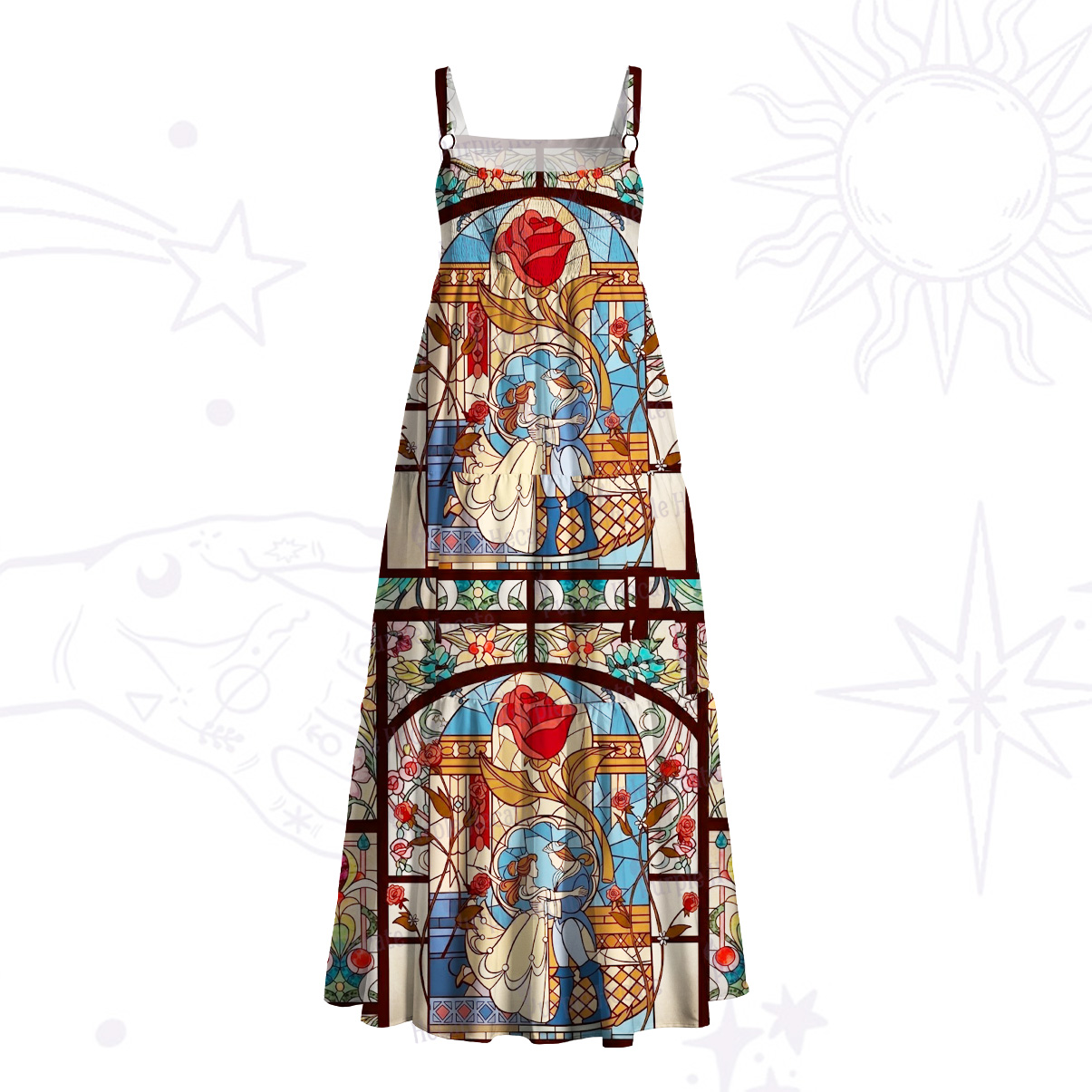 Purplehecate Stained Glass Rose Romance Wide Straps Maxi Dress