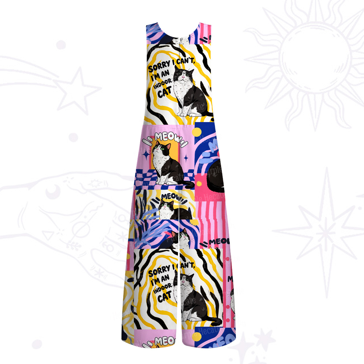 Purplehecate Sorry I Can't Go I'm an Indoor Cat Wide Leg Jumpsuit