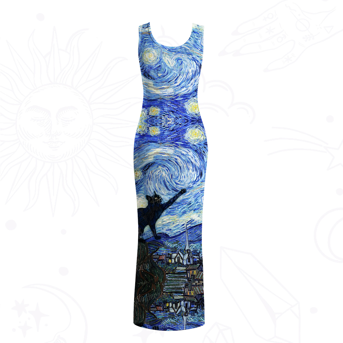 Purplehecate Witch Cat Under the Starry Night Mesh Maxi Tank Beach Dress