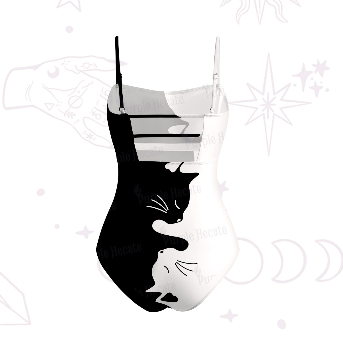 Purplehecate Yin Yang Cat Lover Slim-Strap Swimsuit