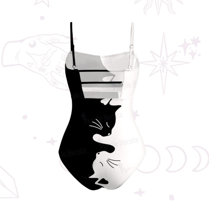 Purplehecate Yin Yang Cat Lover Slim-Strap Swimsuit