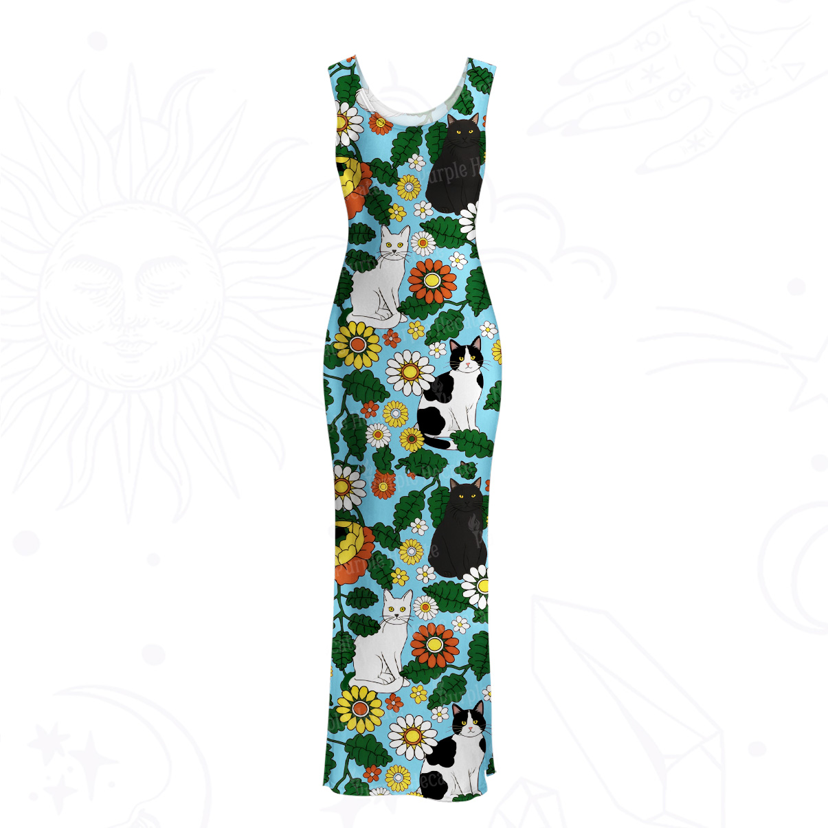 Purplehecate Daisy Cat  Garden Mesh Maxi Tank Beach Dress