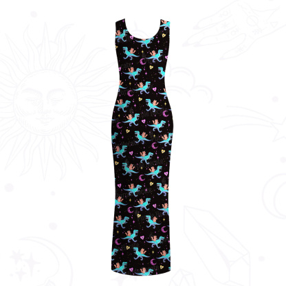 Purplehecate Witch Cat Rides the Dino Mesh Maxi Tank Beach Dress