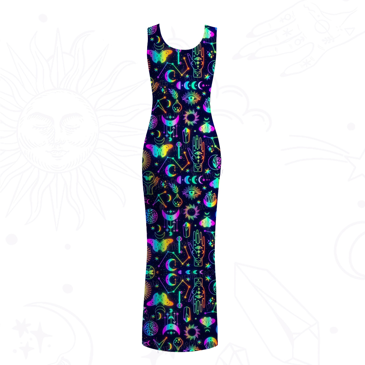 Purplehecate Blacklight Butterfly Mesh Maxi Tank Beach Dress