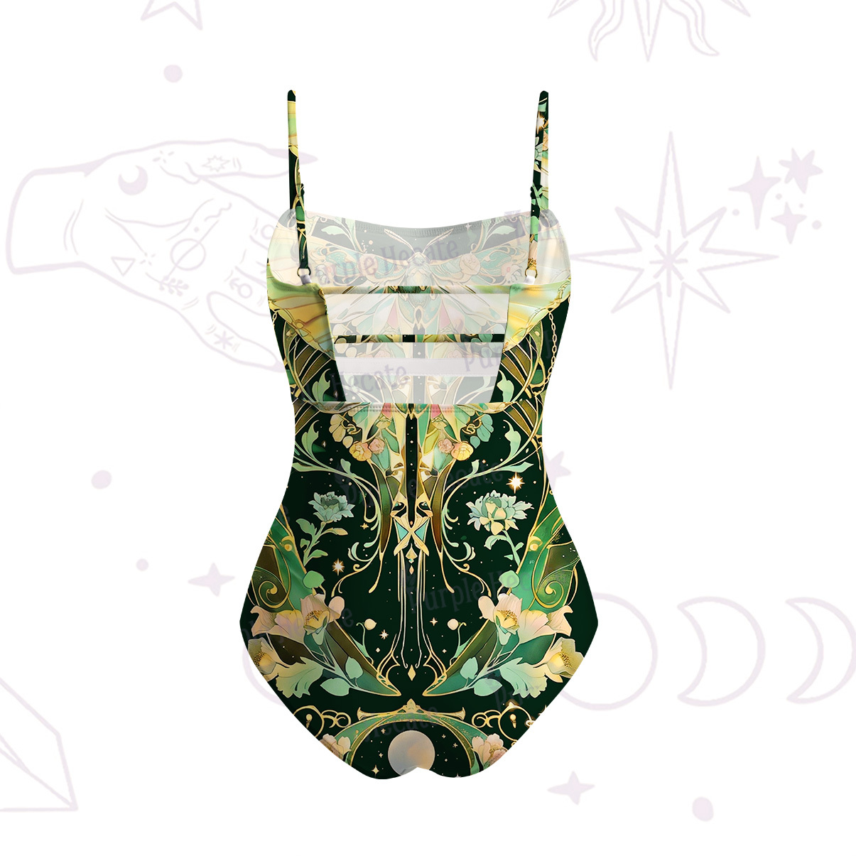 Purplehecate Moon Moth  Rave Slim-Strap Swimsuit
