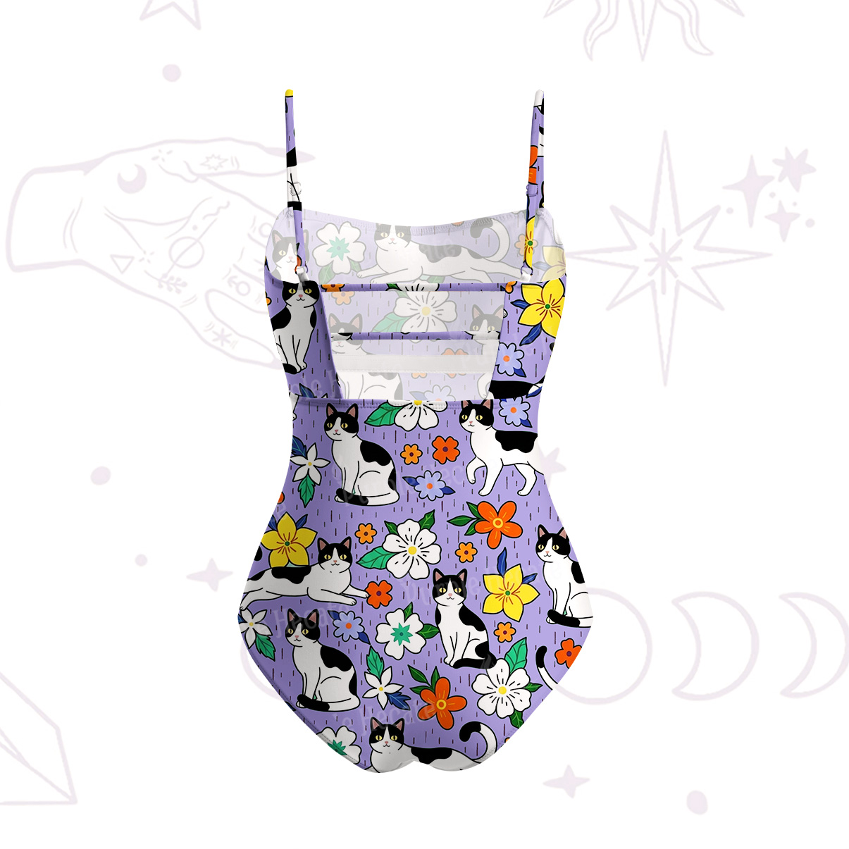 Purplehecate Enchanted Spring Whispering Cat Slim-Strap Swimsuit