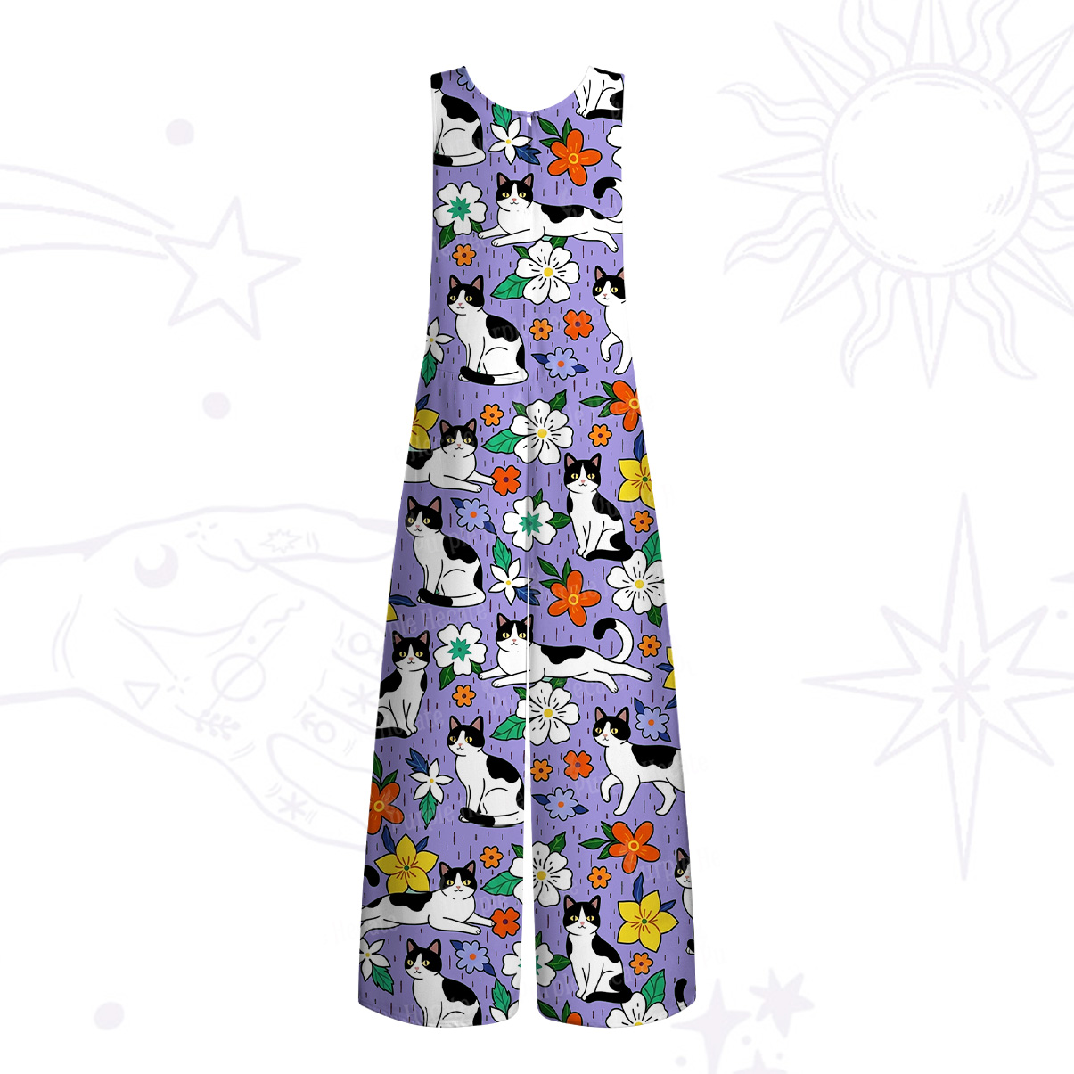 Purplehecate Enchanted Spring Whispering Cat Wide Leg Jumpsuit