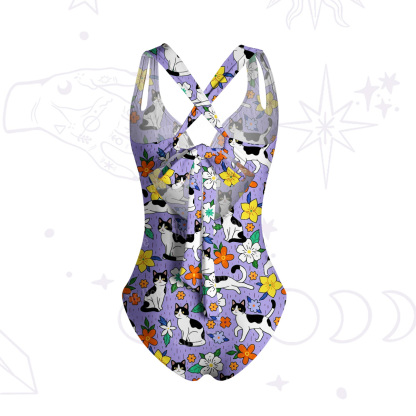 Purplehecate Enchanted Spring Whispering Cat One-Piece Swimsuit