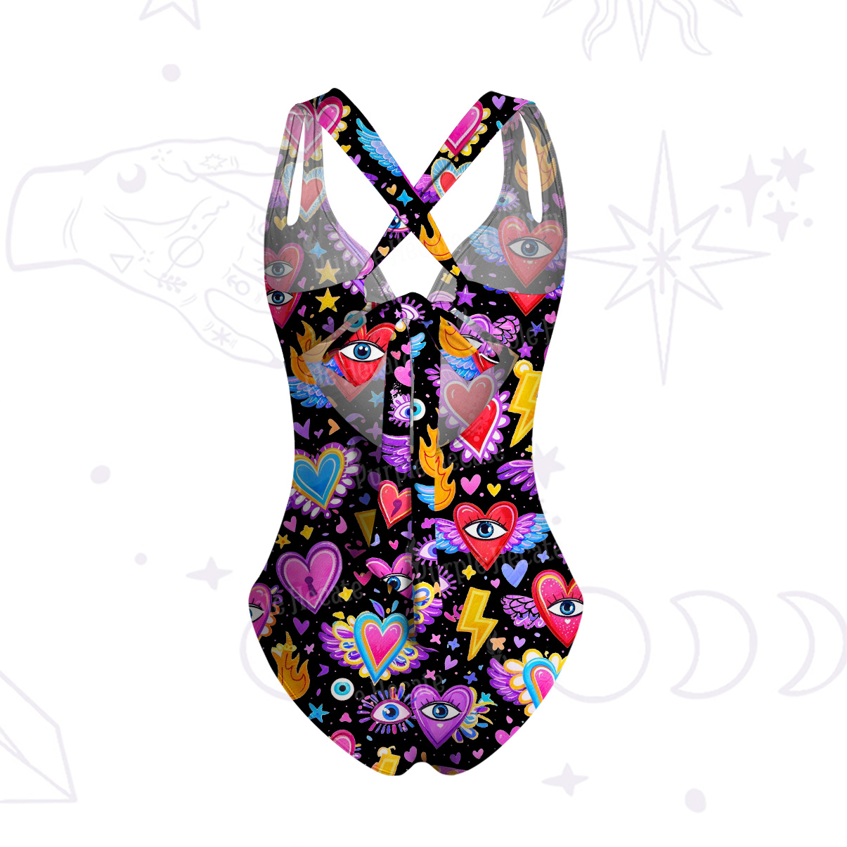 Purplehecate Mystic Heart Eye Wings One-Piece Swimsuit